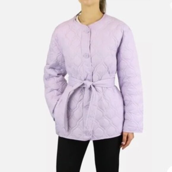 NWT Sandro Rayja Lavender Purple Quilted Belted Down Jacket EU Size 40 (Large) - Picture 1 of 11
